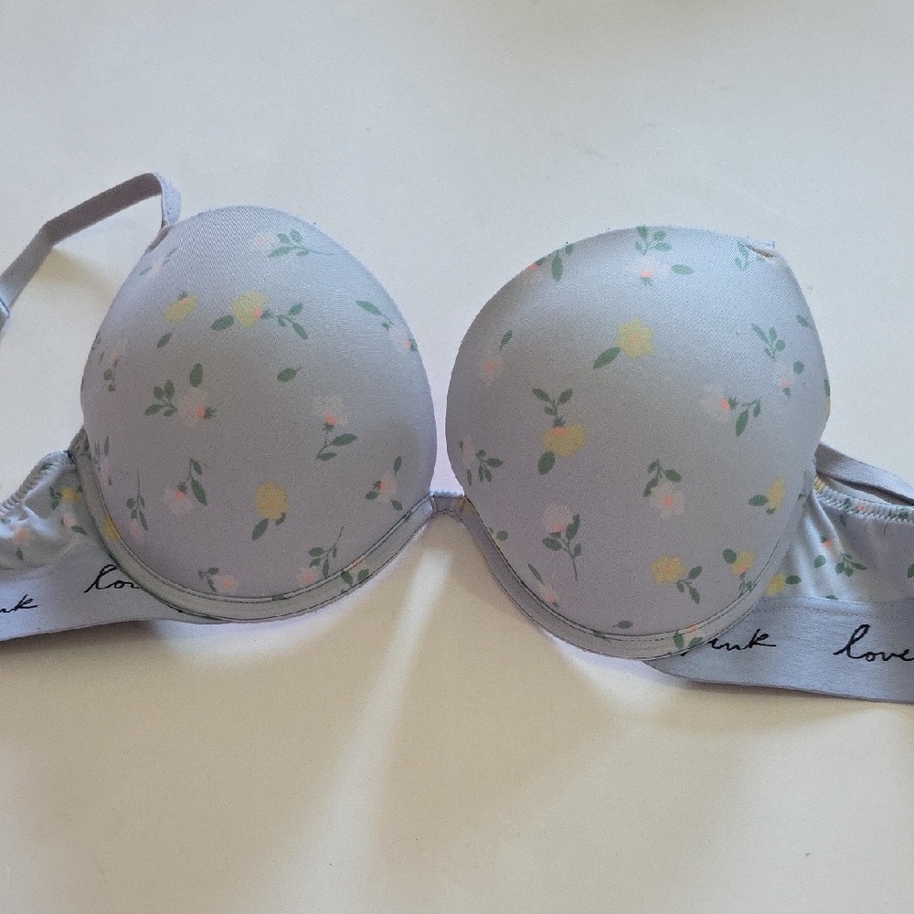 PINK Victoria's Secret Floral Bra in Light Gray